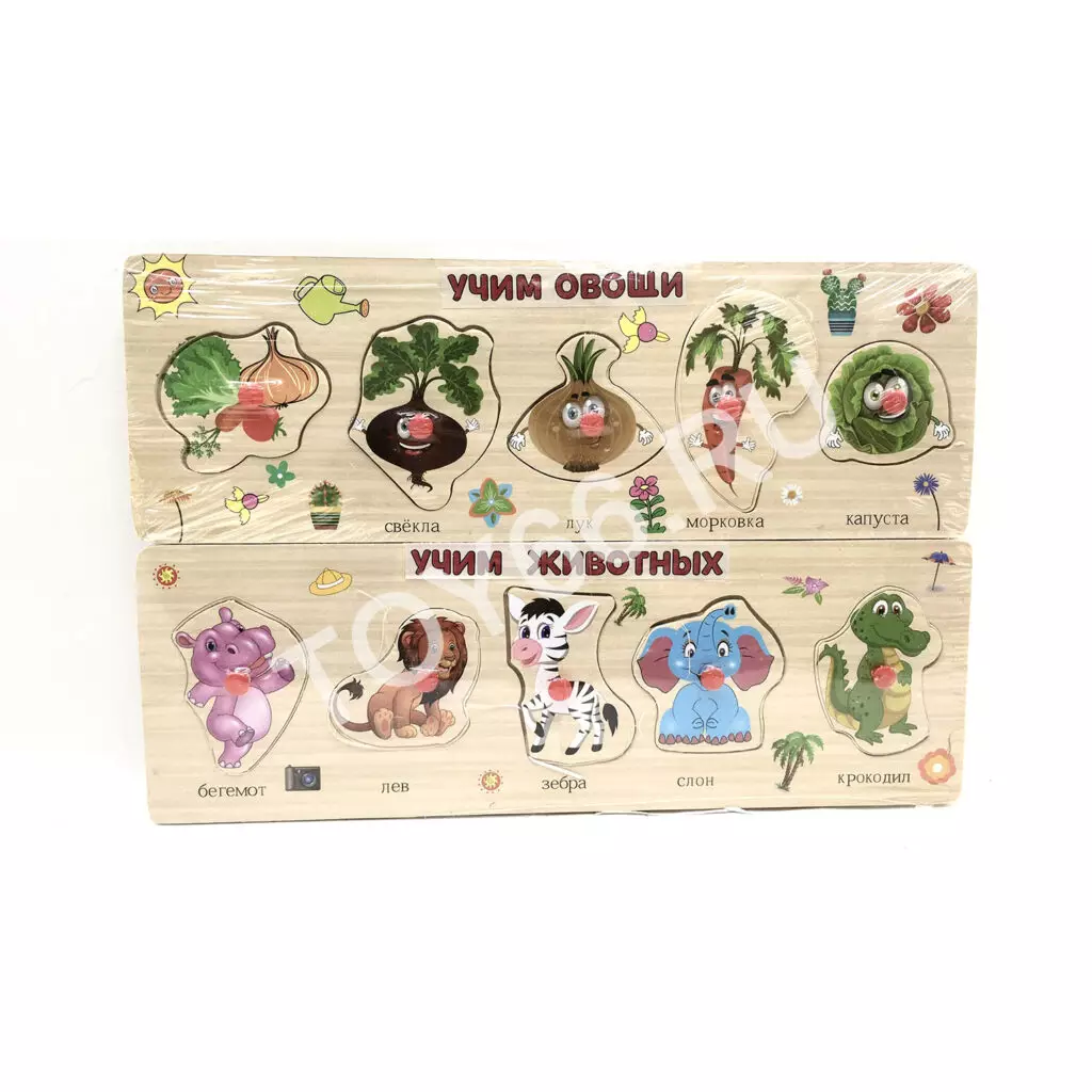 Деревянные пазл-вкладыши животные и овощи 92-66