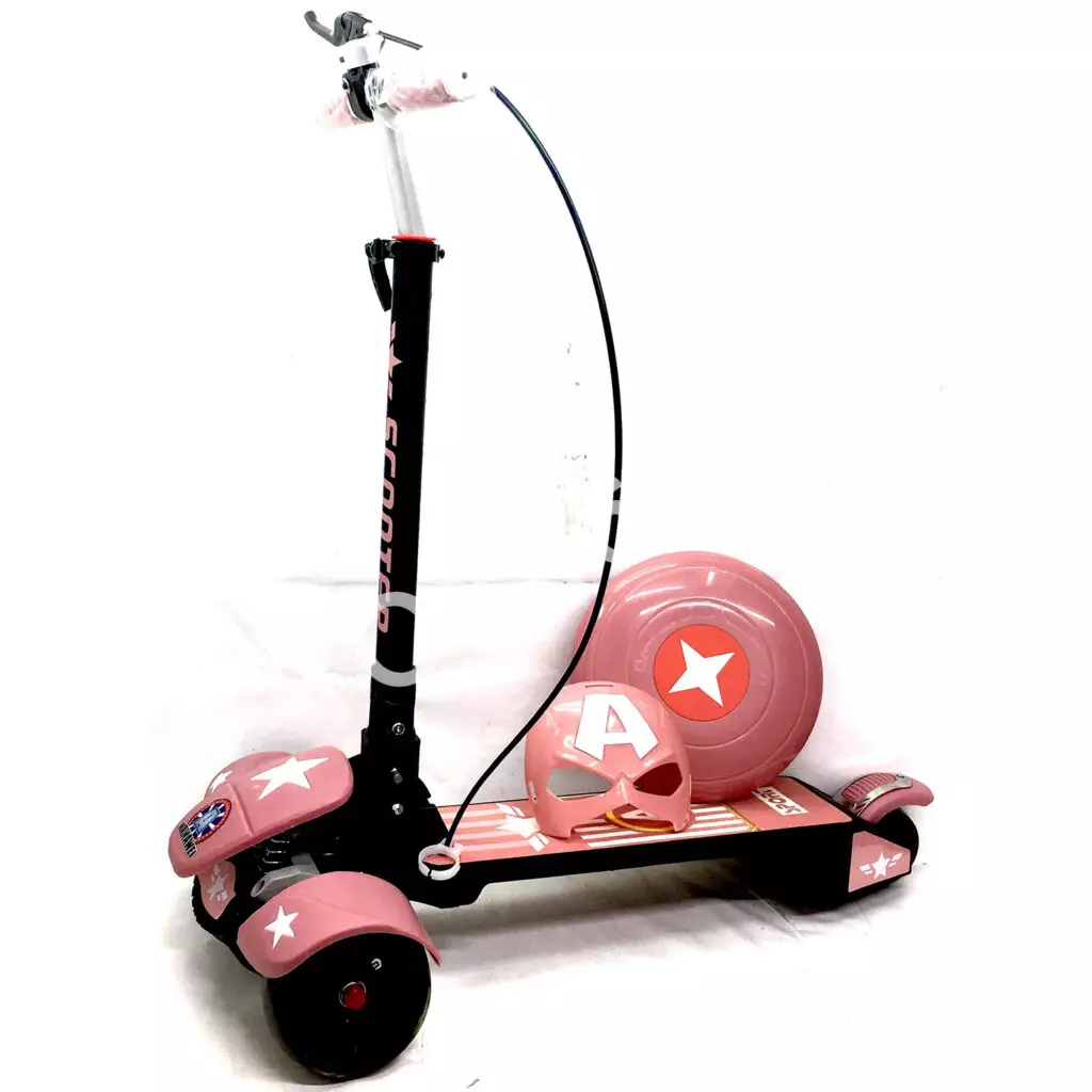 Самокат Супергерой складной светящийся с ручным тормозом 119