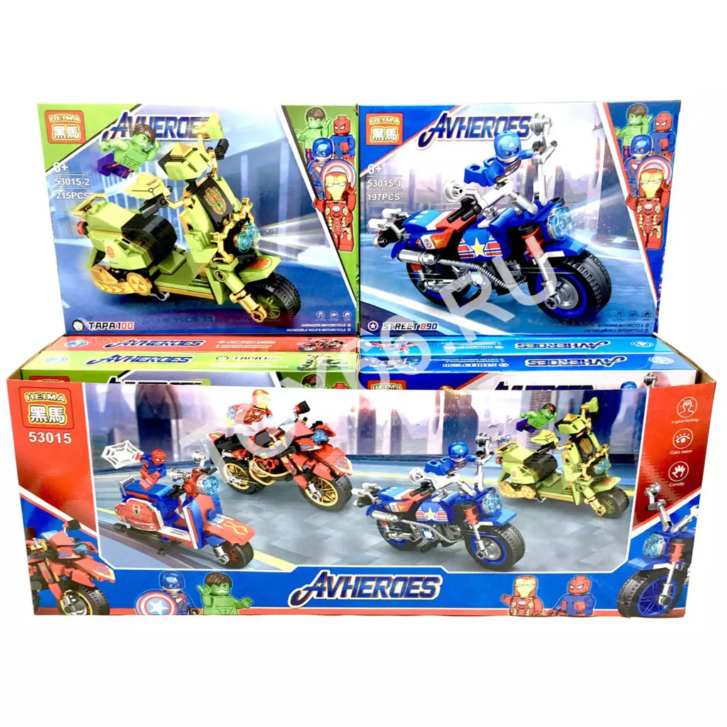 Конструктор Супергерои на мотоциклах 8 шт в блоке 53015