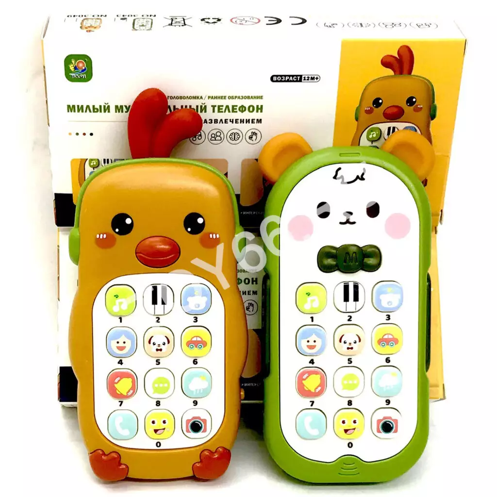 Интерактивный телефон зверушка, музыкальный 3043-3049 Интерактивный телефон зверушка, музыкальный 3043-3049
