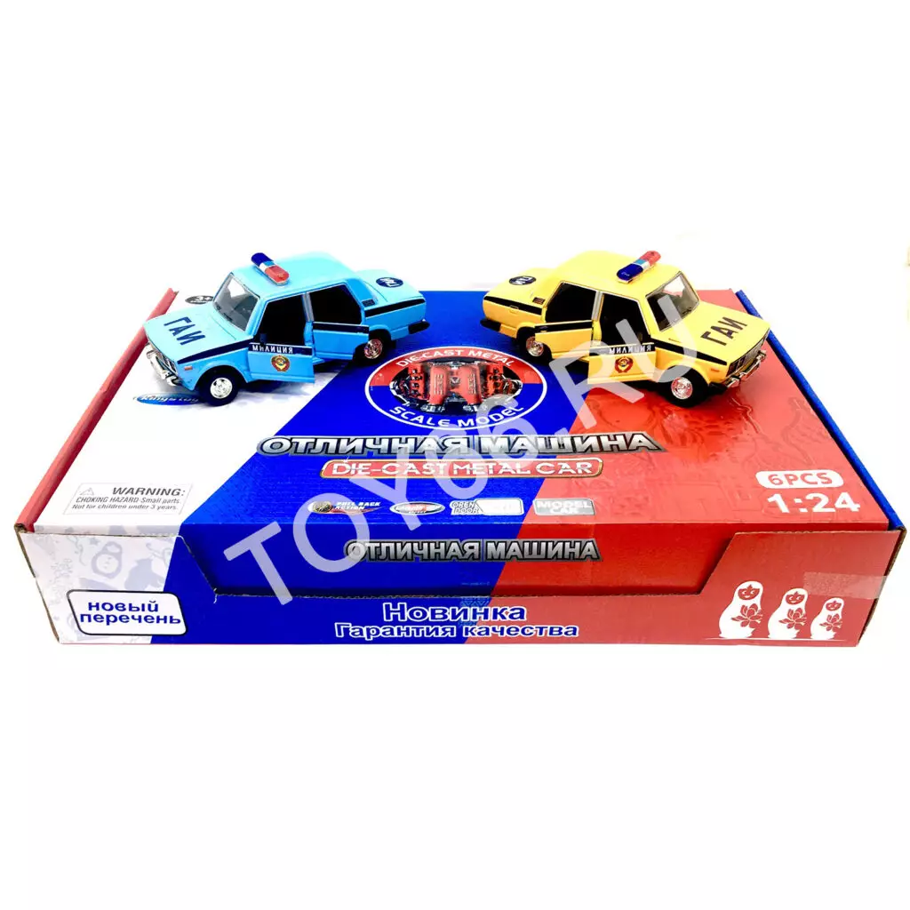 Машинки Полиция (металл, свет, звук) 6 шт. в блоке FY2406P-6D
