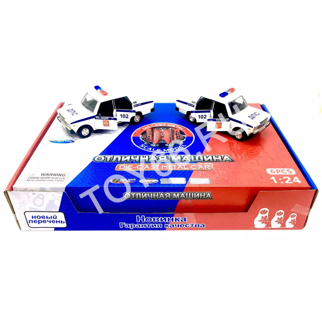 Машинки Полиция (металл, свет, звук) 6 шт. в блоке FY2407P-6D