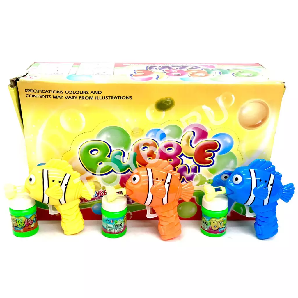 Пистолет для мыльных  пузырей Рыбка 12 шт в блоке 74-7