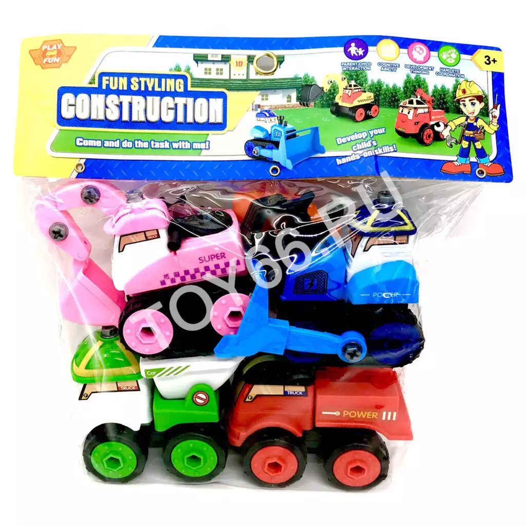 Машинки конструктор с отвёрткой 4 шт. в упаковке JD1899-10A