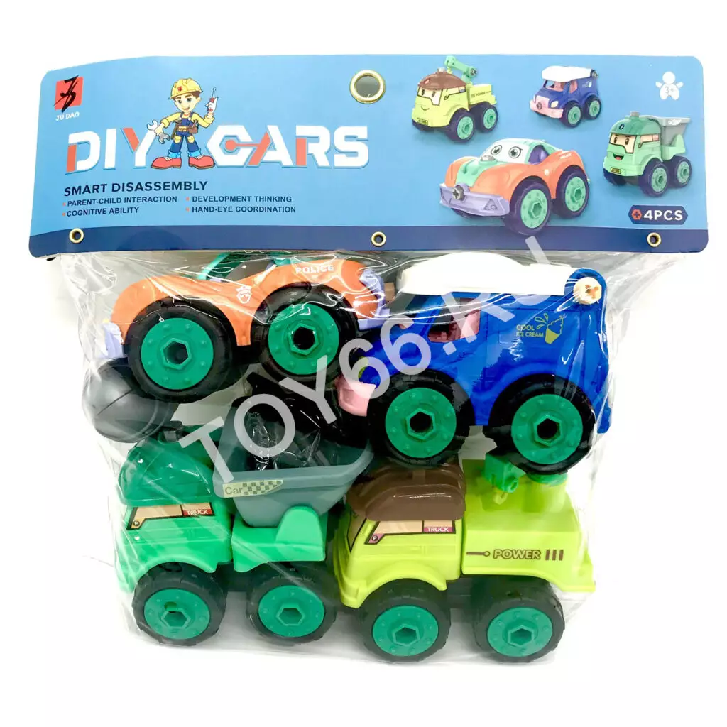 Машинки конструктор с отвёрткой 4 шт. в пакете JD1899-13A