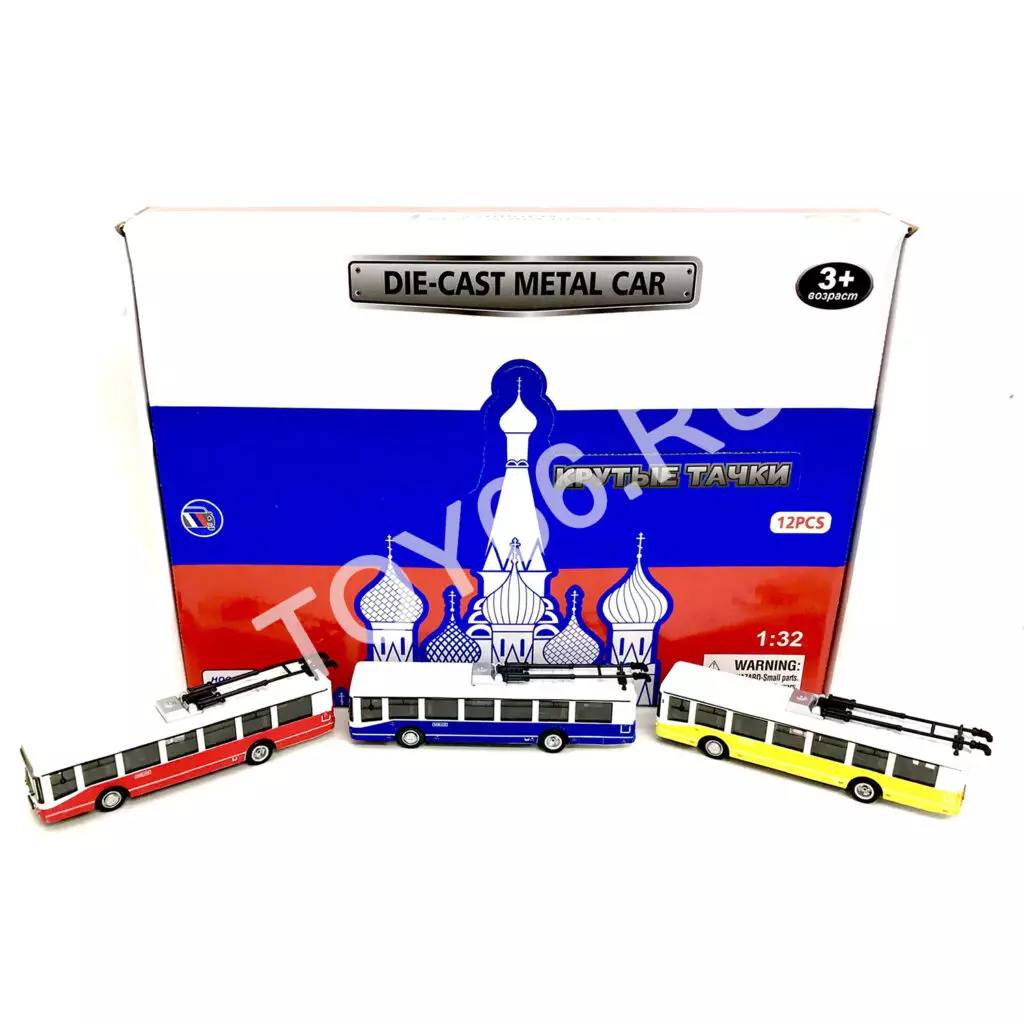 Модельки Троллейбус (металл) 12 шт. в блоке TCC1811-12D