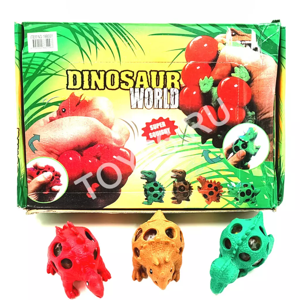 Лизун нажималка Динозавр 12 шт в блоке 18B001