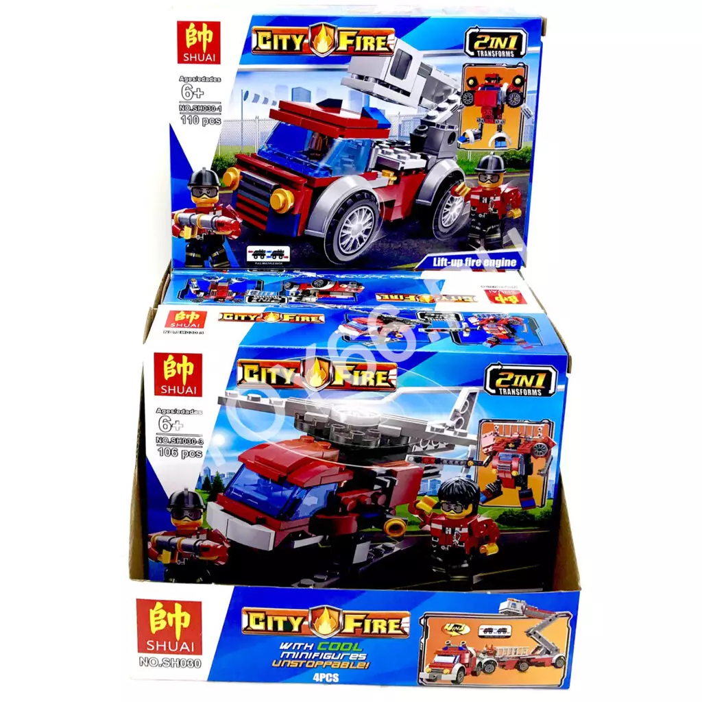 Конструктор Пожарные, 4 шт в блоке SH030